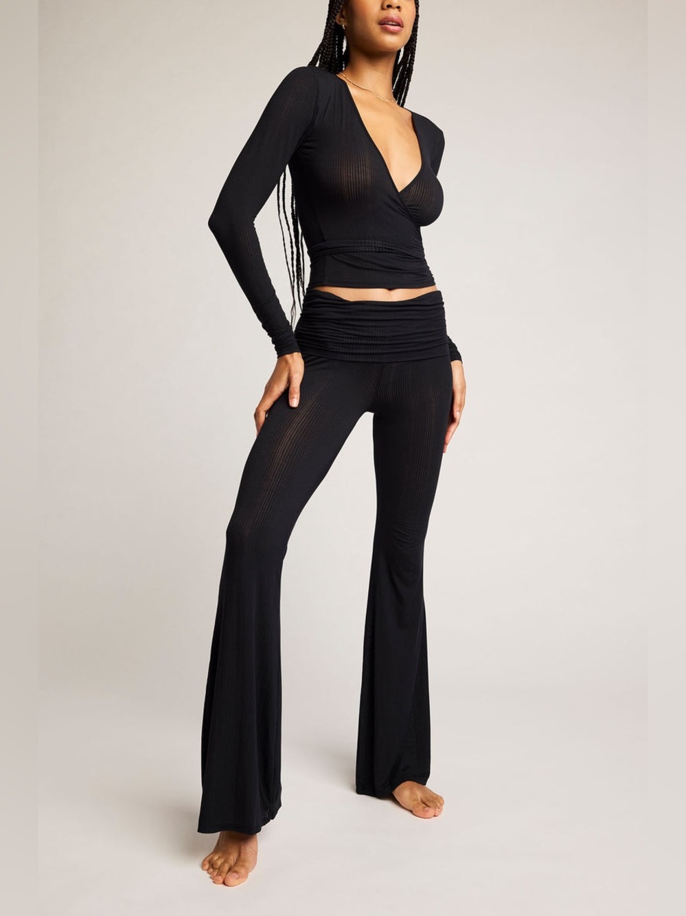 Negative Underwear Black Ribbed Flare Leggings